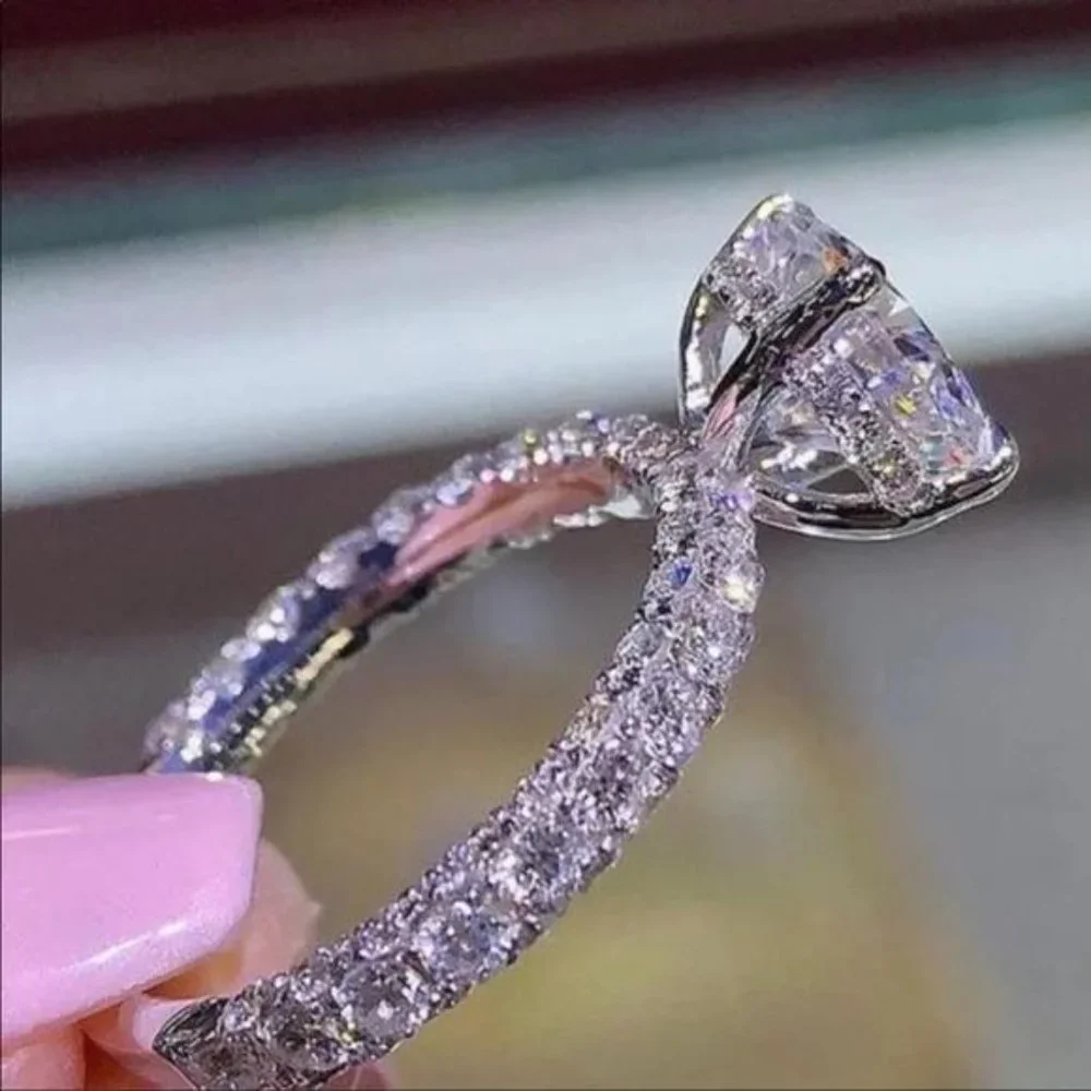 ENGAGEMENT 925 STERLING SILVER ROUND DIAMOND RING - Picture 3 of 3